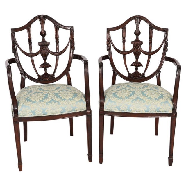 Antique Federal Revival Shield Back Armchairs, 1920s, Set of 2 For Sale - Image 14 of 14