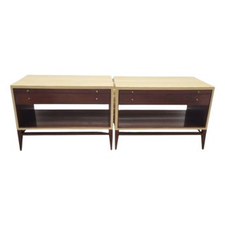 Barbara Barry for Henredon Mid Century Modern Style Parchment Walnut Oversized Nightstands- A Pair For Sale