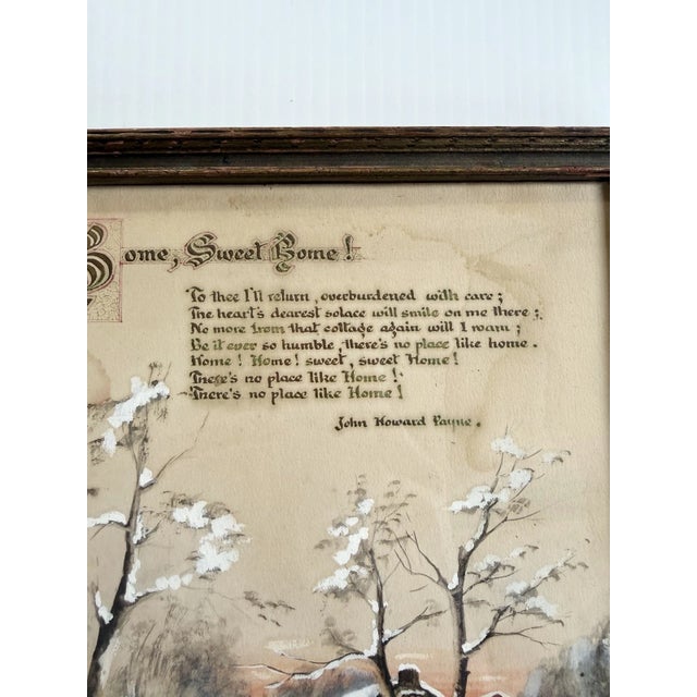 Antique Watercolor Painting of Homestead & Barn in Winter W/ Home Sweet Home Poem For Sale - Image 4 of 11