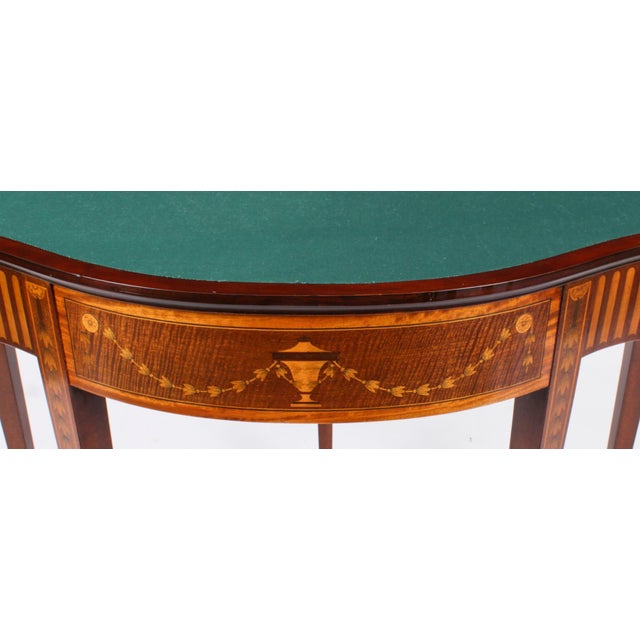 19th Century Mahogany and Satinwood Inlaid Serpentine Card Console Table For Sale - Image 9 of 18