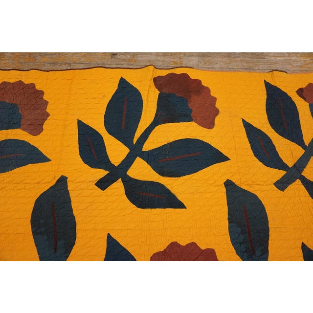 Early 20th Century 1920s Yellow Floral American Amish Quilt Rug 6' X 6'6" Flatweave Cotton Carpet For Sale - Image 5 of 18