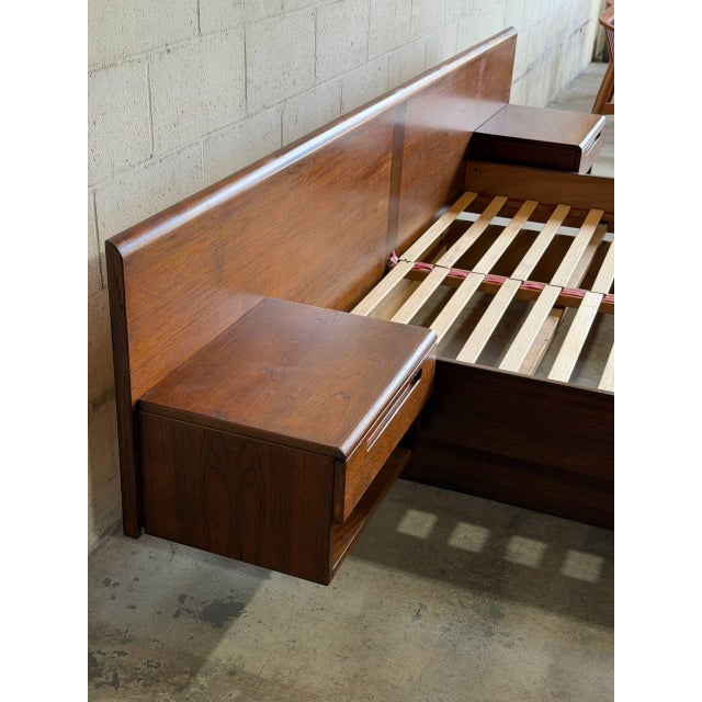 Wood Jesper Teak Queen Platform Bed With Floating Nightstands Danish Mid-Century Modern 1970s For Sale - Image 7 of 11