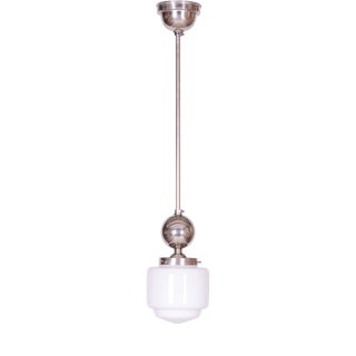 Czech Bauhaus Pendant in Chrome-Plated Steel and Opaline Glass, 1930s For Sale