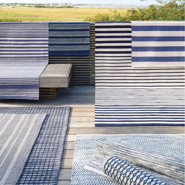 Contemporary Dash & Albert by Annie Selke Rugby Stripe Denim Indoor/Outdoor Rug, 6' x 9' For Sale - Image 3 of 6