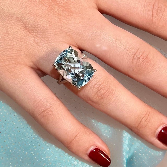 Natural Solitaire Blue Topaz Ring 6.5 14k W Gold 19.58 Cts Certified For Sale - Image 16 of 18