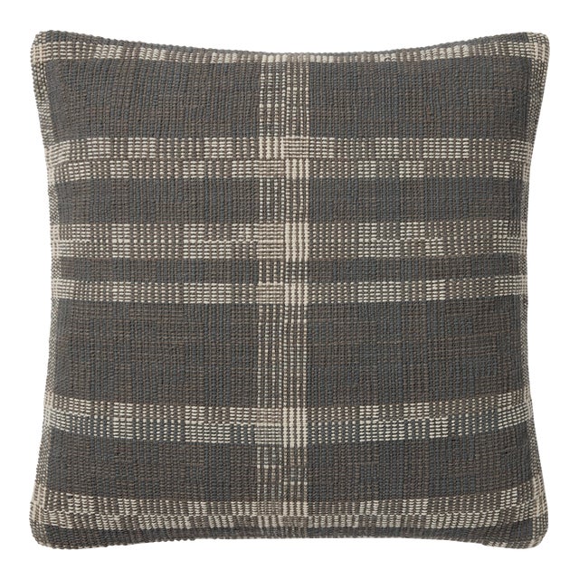 Amber Lewis x Loloi Cove Smoke / Natural 18'' x 18'' Cover with Down Pillow For Sale