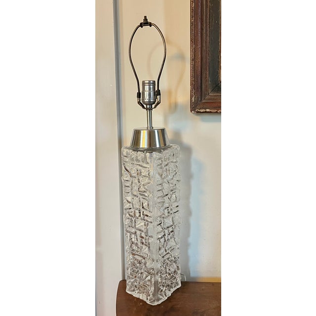 Pukeberg Glass Company Tall Scandinavian Mid-Century Modern MCM Stilarmatur Pukeberg Swedish Brutalist Glass Skyscraper Table Lamp by Henrik Blomqvist Circa 1960 For Sale - Image 4 of 14