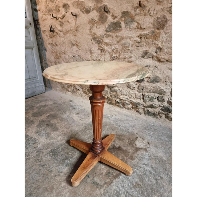 1930s Vintage French Marble Bistro Table in Walnut, 1930s For Sale - Image 5 of 18