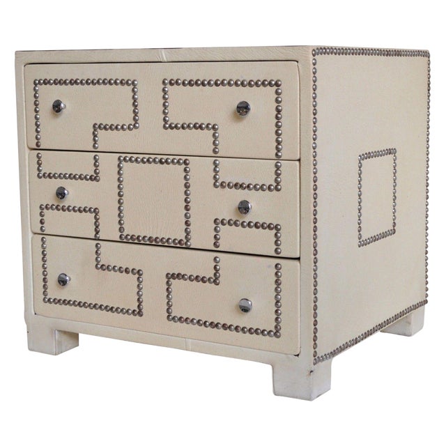 Vintage Hollywood Regency Studded Faux Leather Nightstand Table
