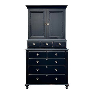 Made in Canada Black Farmhouse Style Linen Press Armoire For Sale
