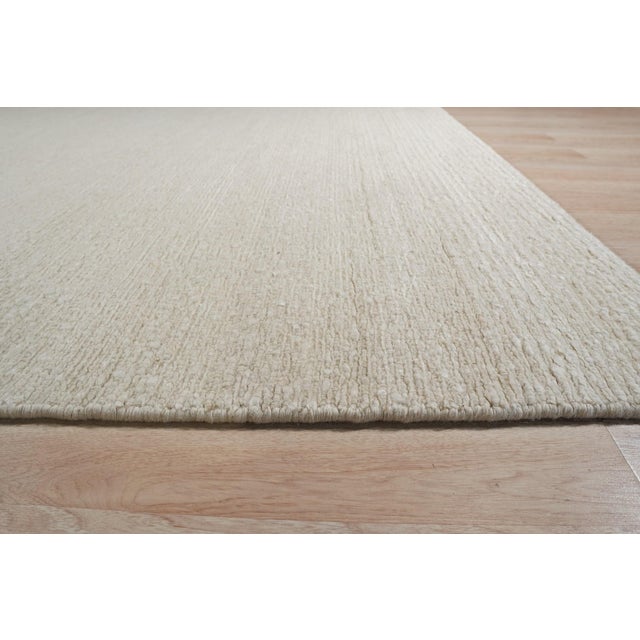 8x10 Bespoke Delicate Ivory Open Field Contemporary Handmade Wool Carpet Rug For Sale - Image 4 of 11