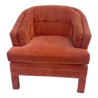 Mid Century Parson Style Orange Corduroy Accent Chair For Sale