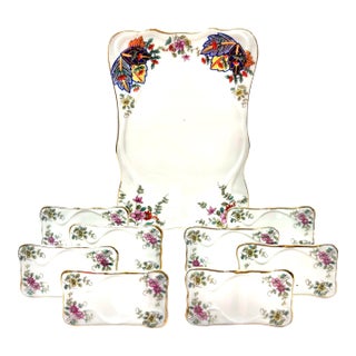 1960s Mann Porcelain Place Card Holders and Message Board – Tobacco Leaf Pattern – Set of 9 For Sale