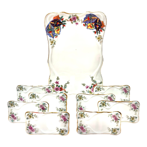 1960s Mann Porcelain Place Card Holders and Message Board – Tobacco Leaf Pattern – Set of 9