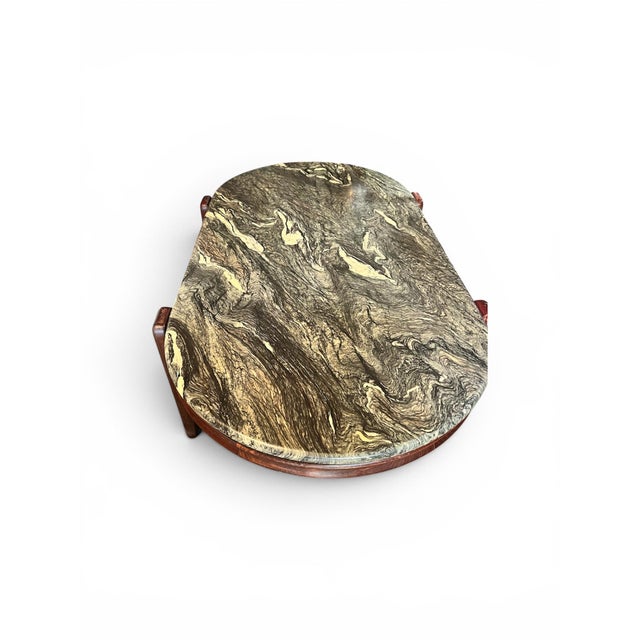 Mid 20th Century Marble and Wood MCM Coffee Table For Sale - Image 4 of 8