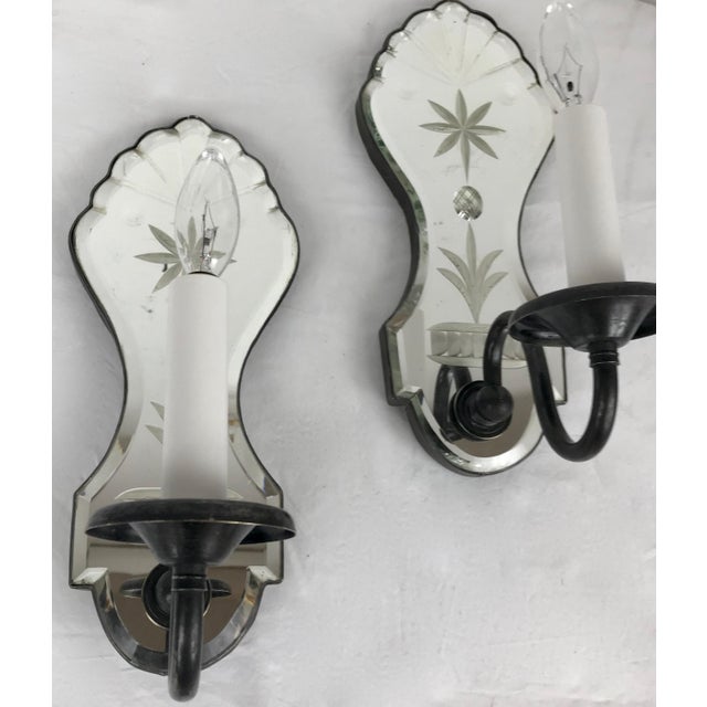 Pair Old English Style Mirrored Glass and Bronze Single Arm Sconces For Sale In Pittsburgh - Image 6 of 9