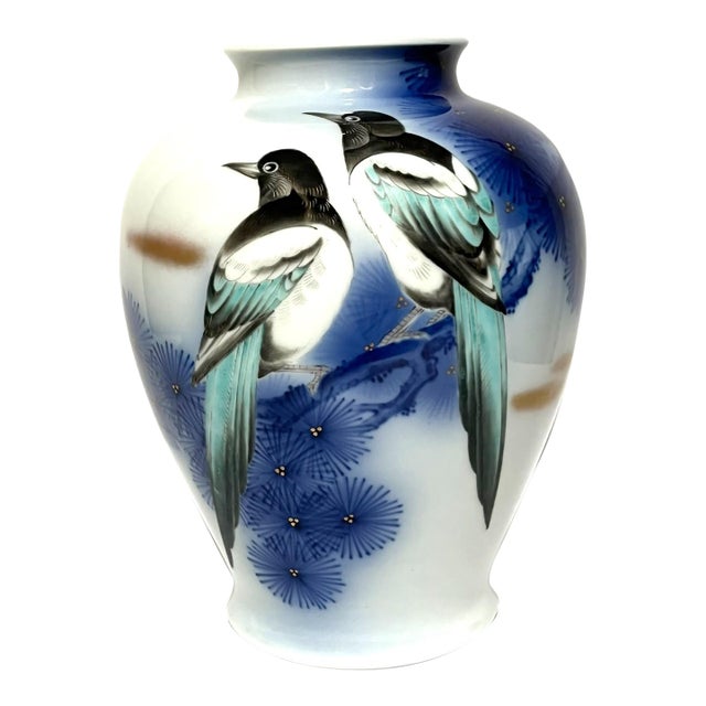 Vintage Fukagawa Porcelain Vase With Two Birds For Sale