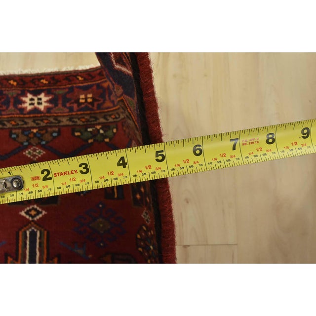 Hamedan Rug 3’3” X 5’4” Red Wool Vintage Tribal Hand-Knotted Carpet For Sale - Image 10 of 12