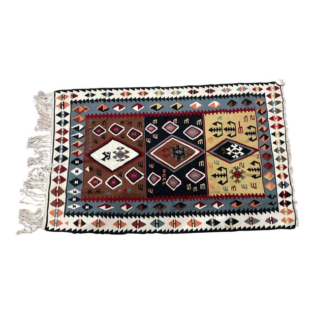 1990 Vintage Turkish Kilim – Hand-Woven Textile Art – One-Owner Heritage, (Needs Cleaning) For Sale