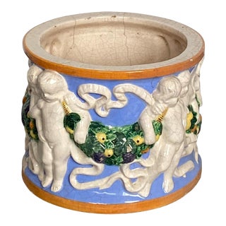Vintage Della Robbia Round Cache Pot, Italy For Sale