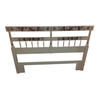 Hitchcock Cream and Gold Stenciled Queen Headboard For Sale