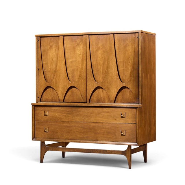 Mid-Century Modern Broyhill Brasilia Mid Century Walnut and Brass Gentleman's Chest Highboy Dresser For Sale - Image 3 of 10