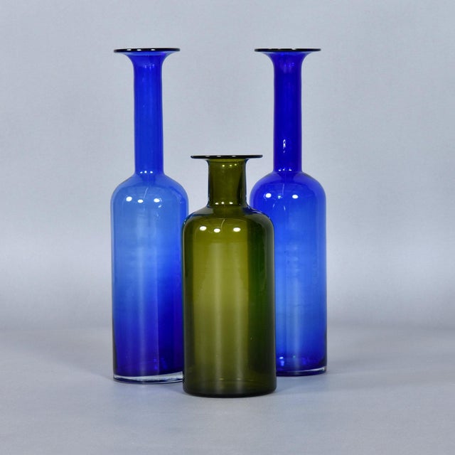 Trio of Otto Brauer for Holmegaard Green and Blue Danish Glass Gulvvases For Sale - Image 11 of 12
