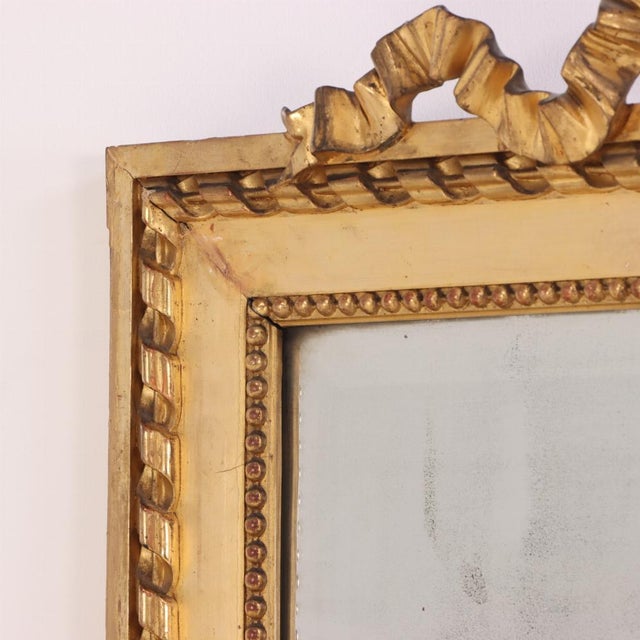 Late 19th Century Large French Neoclassical Revival Giltwood Mirror With Ribbon Crest, Circa 1890 For Sale - Image 5 of 7