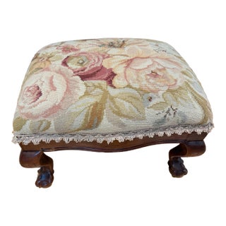 Vintage Needlepoint Footstool For Sale