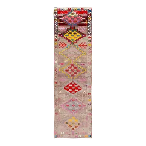 Vintage Turkish Handmade Tan Tribal Wool Runner