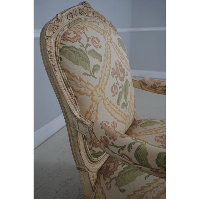 Pair of Crackle Paint Louis XV Fauteuils Armchairs For Sale - Image 16 of 18