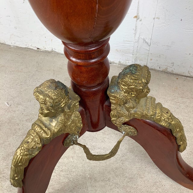 Antique-Style Gueridon Pedestal Table With Brass Figural Mounts For Sale - Image 11 of 12