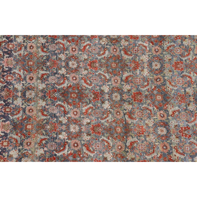 Antique Persian Bidjar Gallery Rug With Blue-Grey Field and Red Herati Design For Sale - Image 13 of 16