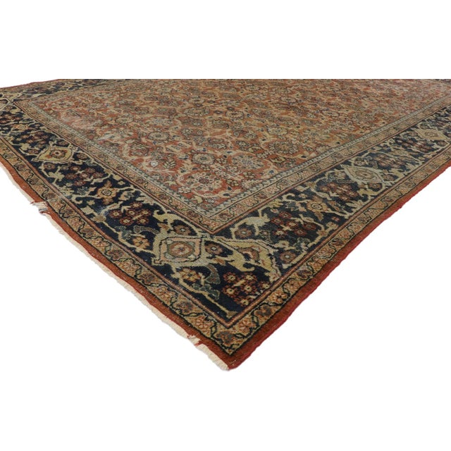 Distressed Antique Persian Mahal Rug with Modern Rustic English Style 08'02 x 11'08. With its perfectly worn-in charm and...