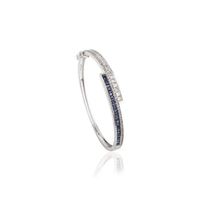 Modernist Sapphire Diamond Bangle Bracelet For Sale - Image 4 of 8