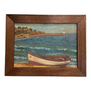 Early 20th Century After Jean Dufy French Impressionist Fishing Boat Oil Painting, Framed