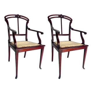 Art Nouveau Wooden Armchairs by Carlo Zen, Italy, 1900, Set of 2 For Sale