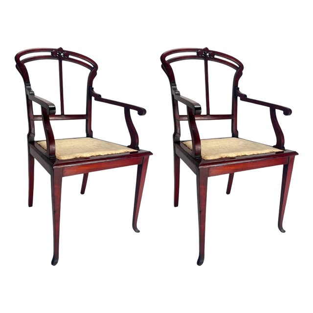 Art Nouveau Wooden Armchairs by Carlo Zen, Italy, 1900, Set of 2 For Sale