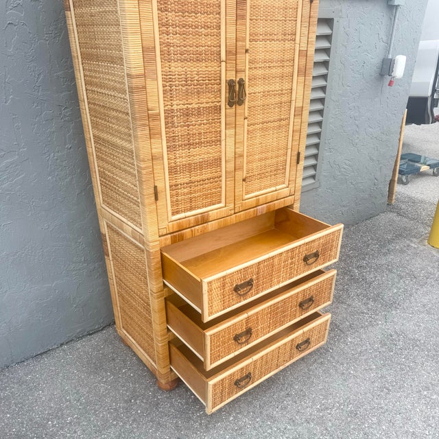 Boho Chic Boho Chic Wicker Wrapped Rattan Armoire For Sale - Image 3 of 7