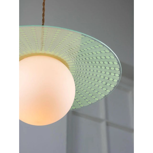 Mid-Century Italian Brass and Opaline Angel Pendant Lamp For Sale - Image 4 of 16