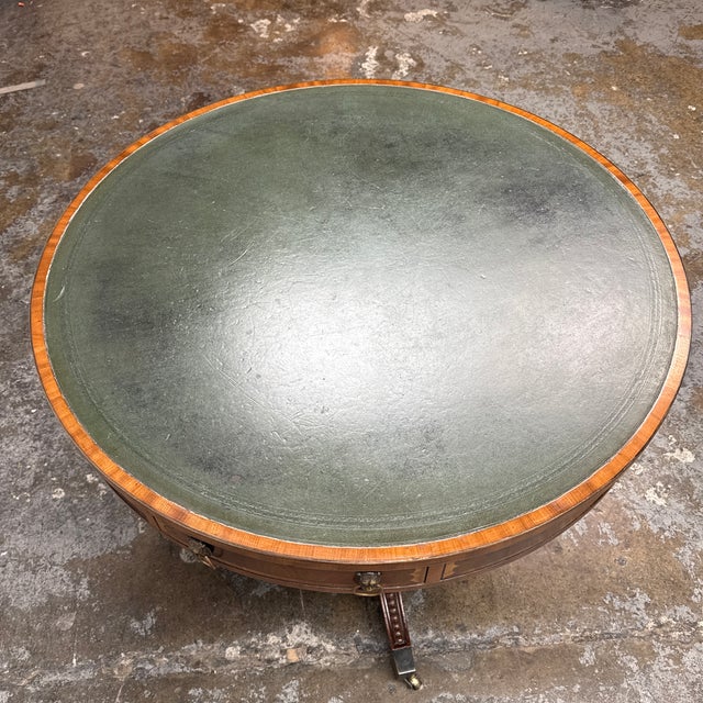 Green Manor House Round Leather Top Pedestal Table, Mid 19th Century For Sale - Image 8 of 12
