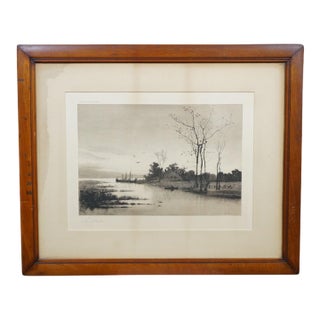 Antique Louis Harlow John Millspaugh Shrewsbury River New Jersey Etching 30" For Sale