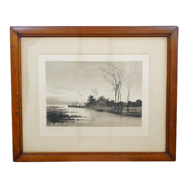 Antique Louis Harlow John Millspaugh Shrewsbury River New Jersey Etching 30" For Sale