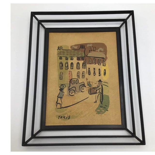 Vintage Framed Modern Art Street Scene Silkscreened Serigraphs by Nicholas Takis a Pair Chairish