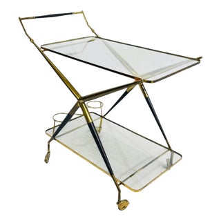 Italian Bar Trolley in Brass and Wood attributed to Cesare Lacca, 1950s For Sale