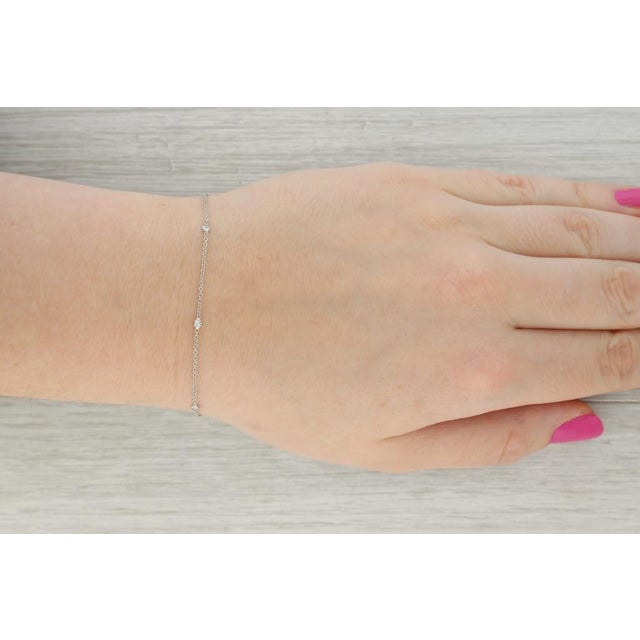 New 0.16ctw Diamond By The Yard Station Bracelet 14k White Gold Adjustable Chain For Sale In Greensboro - Image 6 of 6