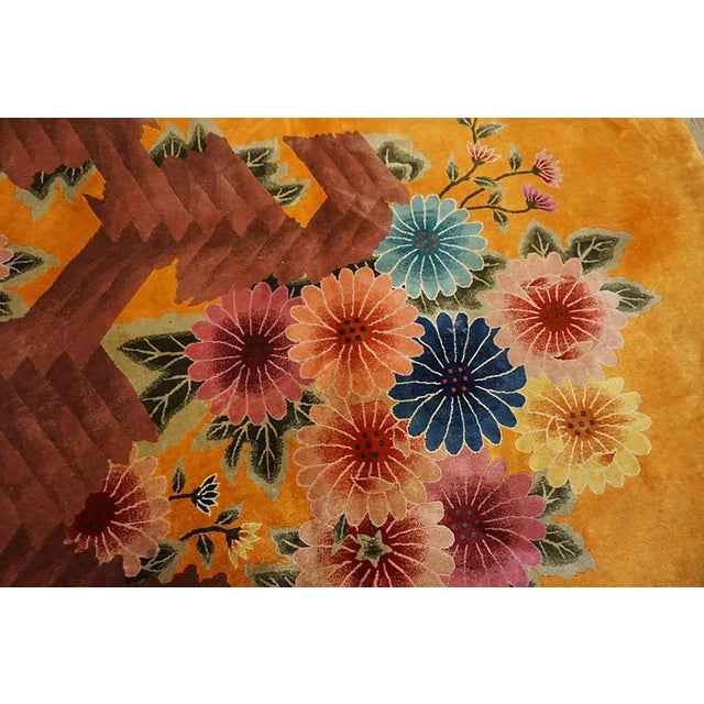 Brilliant Yellow Goldenrod Color With Lovely Flower Design Antique Chinese Art Deco Rug For Sale In New York - Image 6 of 8