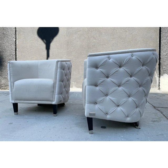 Early 21st Century Luxury Living Tufted Back Lounge Chairs - A Pair For Sale - Image 11 of 13