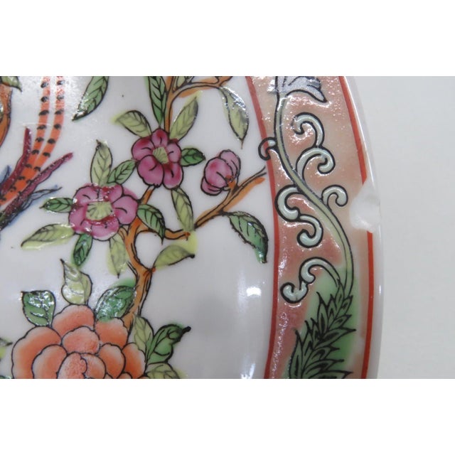 Famille Rose Macau Hand Painted Porcelain Plate Raised Exotic Bird Pattern 5058b For Sale - Image 14 of 14