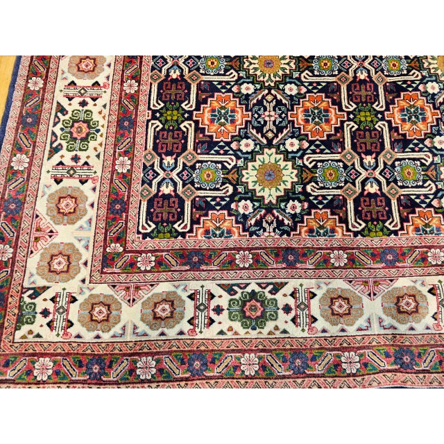 Vintage Persian Tabriz Afshan Rug, Hand-Knotted Wool, Allover Caucasian Shirvan Pattern, Navy & Ivory, 7x10 For Sale - Image 16 of 18